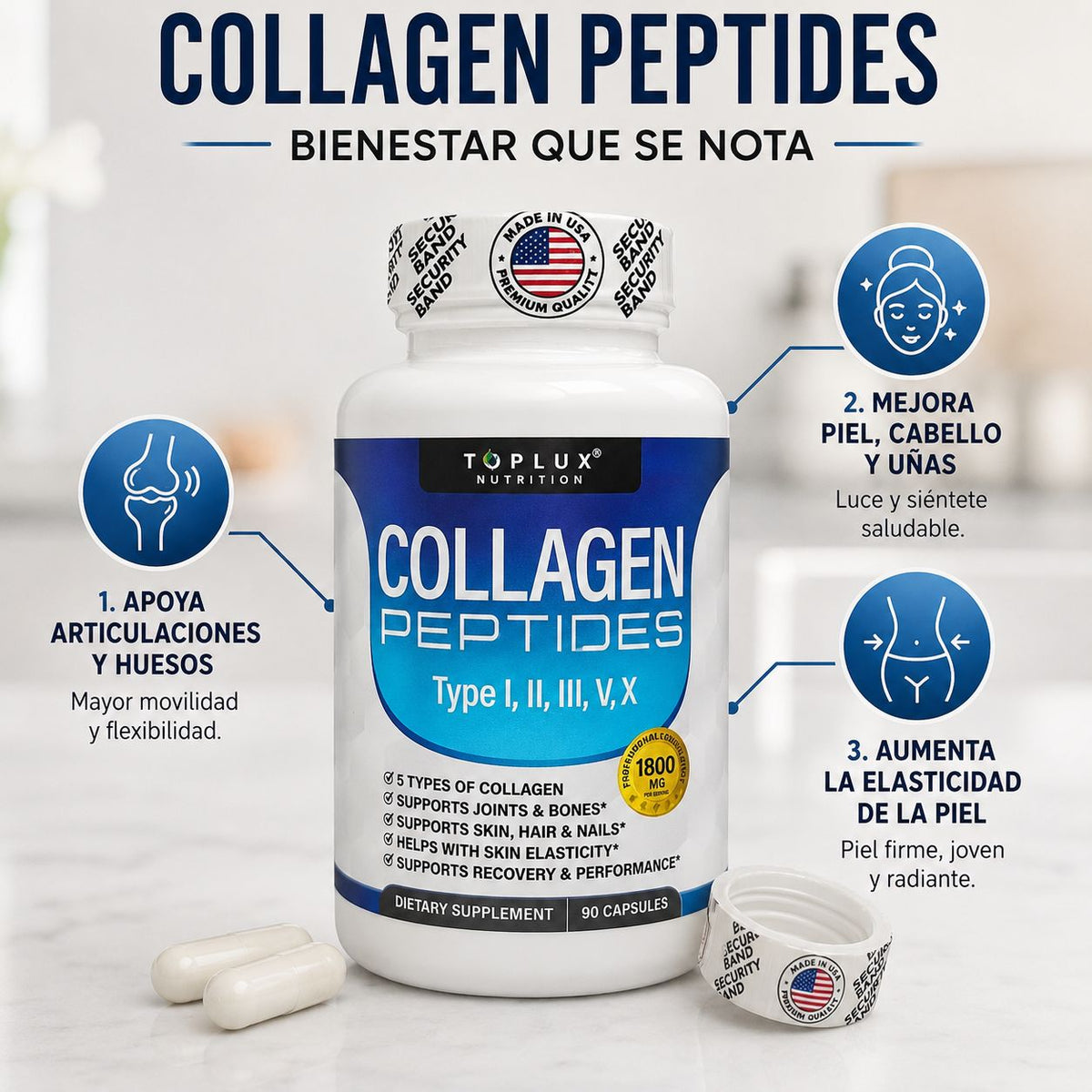 PÉPTIDOS DE COLÁGENO: Mejora la firmeza y elasticidad de la piel.
